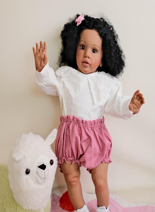 Anano Big Size Black Reborn Baby Dolls Pippa - African American Biracial Babies, 26 Inch Realistic Toddler Reborn Doll, Dark Skin Silicone Dolls, Soft Cloth Body - Image 5